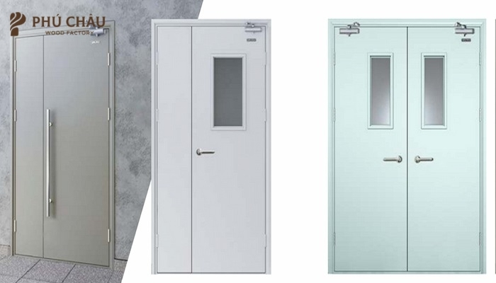 Cửa thép chống cháy cấp cao: thép tấm hai mặt, lõi chịu lửa dày, khung thép định hình