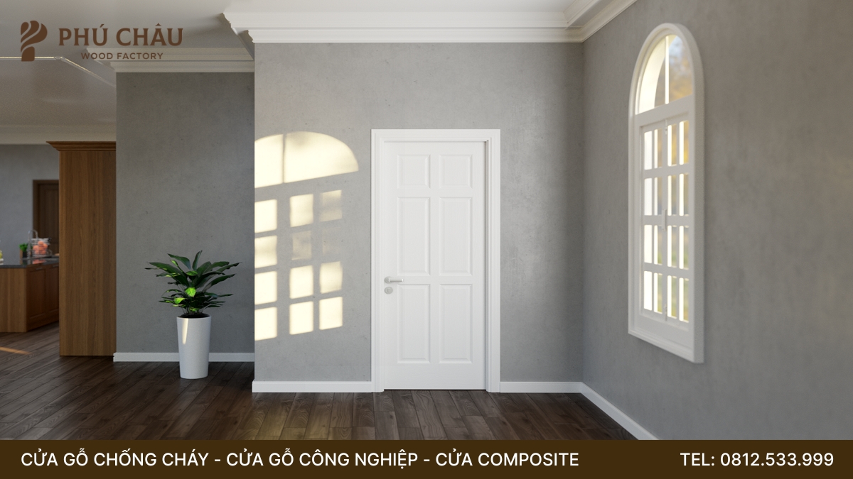 Cửa gỗ công nghiệp phủ melamine màu trắng